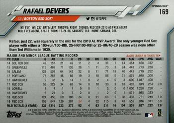 2020 Topps Opening Day #169 Rafael Devers Back