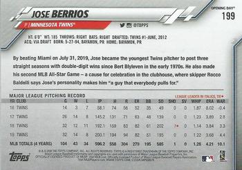 2020 Topps Opening Day #199 Jose Berrios Back