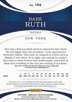 2018 Panini Immaculate Collection - Gold #106 Babe Ruth Back