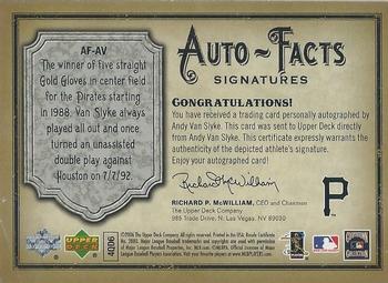 2006 Upper Deck Artifacts - Auto-Facts Signatures #AF-AV Andy Van Slyke Back