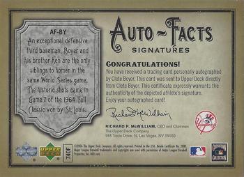 2006 Upper Deck Artifacts - Auto-Facts Signatures #AF-BY Clete Boyer Back