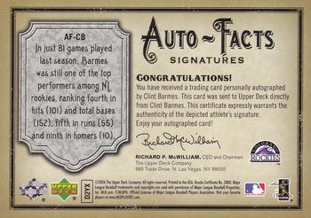 2006 Upper Deck Artifacts - Auto-Facts Signatures #AF-CB Clint Barmes Back