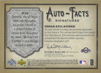 2006 Upper Deck Artifacts - Auto-Facts Signatures #AF-CD Chris Demaria Back