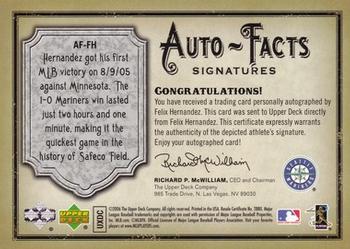 2006 Upper Deck Artifacts - Auto-Facts Signatures #AF-FH Felix Hernandez Back