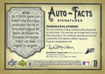 2006 Upper Deck Artifacts - Auto-Facts Signatures #AF-GO Jonny Gomes Back