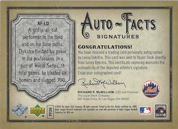 2006 Upper Deck Artifacts - Auto-Facts Signatures #AF-LD Lenny Dykstra Back