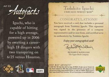2006 Upper Deck Artifacts - Auto-Facts Signatures #AF-TI Tadahito Iguchi Back