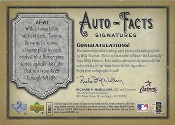 2006 Upper Deck Artifacts - Auto-Facts Signatures #AF-WT Willy Taveras Back