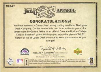 2006 Upper Deck Artifacts - MLB Game-Used Apparel #MLB-AT Garrett Atkins Back