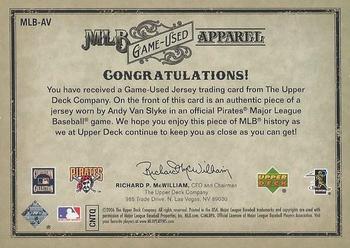 2006 Upper Deck Artifacts - MLB Game-Used Apparel #MLB-AV Andy Van Slyke Back