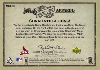 2006 Upper Deck Artifacts - MLB Game-Used Apparel Gold Limited #MLB-CH Chris Carpenter Back