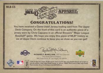2006 Upper Deck Artifacts - MLB Game-Used Apparel Gold Limited #MLB-CS Chris Capuano Back
