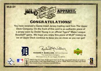 2006 Upper Deck Artifacts - MLB Game-Used Apparel Gold Limited #MLB-DY Dmitri Young Back