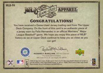 2006 Upper Deck Artifacts - MLB Game-Used Apparel Gold Limited #MLB-FH Felix Hernandez Back