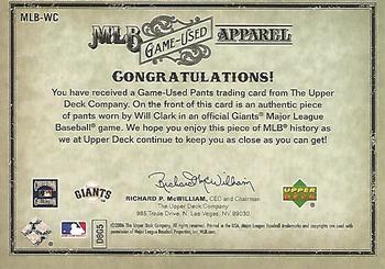 2006 Upper Deck Artifacts - MLB Game-Used Apparel Gold Limited #MLB-WC Will Clark Back