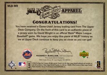 2006 Upper Deck Artifacts - MLB Game-Used Apparel Gold Limited #MLB-WR David Wright Back