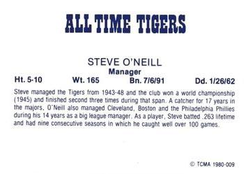 1980 TCMA All Time Detroit Tigers - Red #9 Steve O'Neill Back