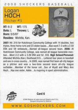 2008 MultiAd Wichita State Shockers #6 Logan Hoch Back