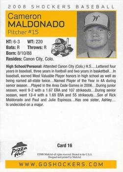 2008 MultiAd Wichita State Shockers #16 Cameron Maldonado Back