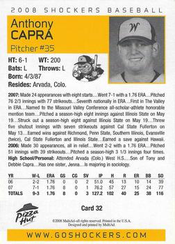 2008 MultiAd Wichita State Shockers #32 Anthony Capra Back