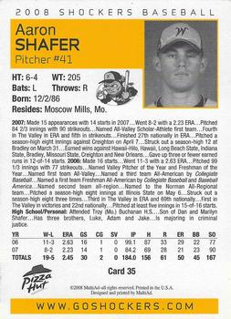2008 MultiAd Wichita State Shockers #35 Aaron Shafer Back