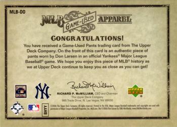 2006 Upper Deck Artifacts - MLB Game-Used Apparel Silver Limited #MLB-DO Don Larsen Back
