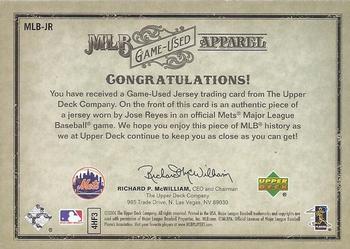 2006 Upper Deck Artifacts - MLB Game-Used Apparel Silver Limited #MLB-JR Jose Reyes Back