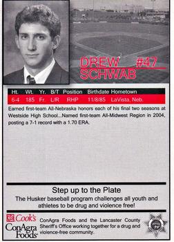 2005 Nebraska Cornhuskers #NNO Drew Schwab Back