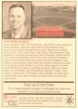 2005 Nebraska Cornhuskers #NNO Nebraska Baseball Team Back
