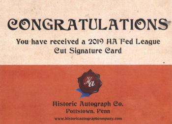 2019 Historic Autographs The Federal League - Cut Signatures #NNO Dwight Stone Back