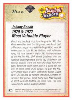 1992 Upper Deck - Baseball Heroes: Johnny Bench and Joe Morgan #39 Johnny Bench Back