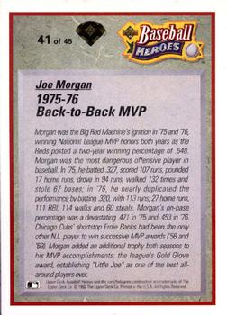1992 Upper Deck - Baseball Heroes: Johnny Bench and Joe Morgan #41 Joe Morgan Back