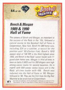 1992 Upper Deck - Baseball Heroes: Johnny Bench and Joe Morgan #44 Johnny Bench / Joe Morgan Back