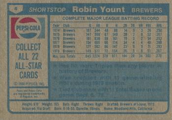 1980 Pepsi-Cola All-Stars #4 Robin Yount Back