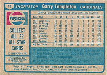 1980 Pepsi-Cola All-Stars #15 Garry Templeton Back