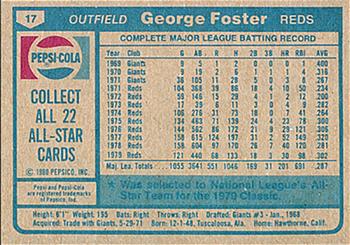1980 Pepsi-Cola All-Stars #17 George Foster Back