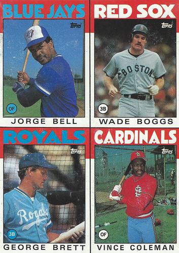 1986 Topps #A-D Jorge Bell / Wade Boggs / George Brett / Vince Coleman Front