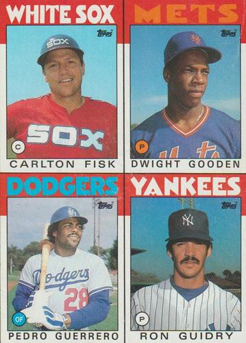 1986 Topps - Wax Box Bottom Panels #E-H Carlton Fisk / Dwight Gooden / Pedro Guerrero / Ron Guidry Front