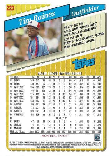 2019 Topps Archives 5x7 #220 Tim Raines Back