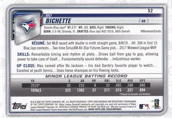 2020 Bowman #52 Bo Bichette Back