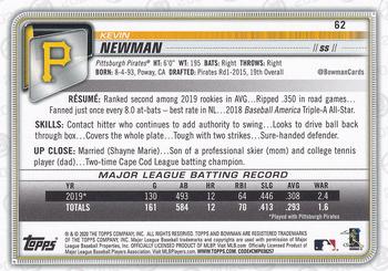 2020 Bowman #62 Kevin Newman Back