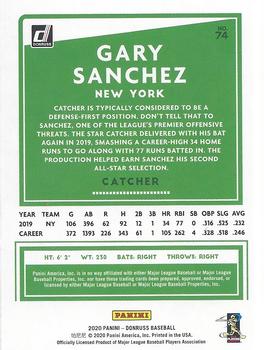 2020 Donruss #74 Gary Sanchez Back