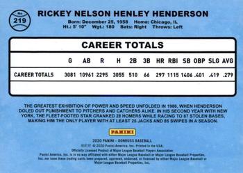 2020 Donruss #219 Rickey Henderson Back