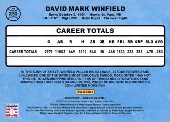 2020 Donruss #232 Dave Winfield Back