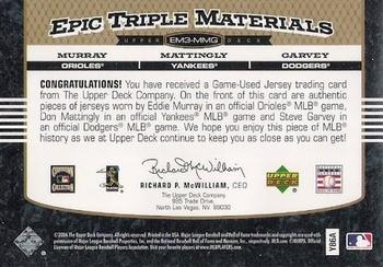 2006 Upper Deck Epic - Triple Materials #EM3-MMG Eddie Murray / Don Mattingly / Steve Garvey Back