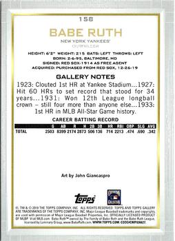 2019 Topps Gallery #158 Babe Ruth Back