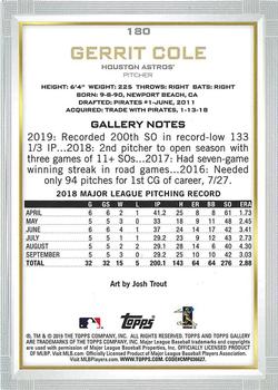 2019 Topps Gallery #180 Gerrit Cole Back
