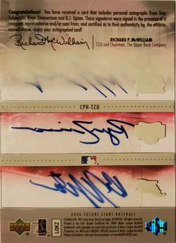 2006 Upper Deck Future Stars - Clear Path to History Triple Signatures #CPH-TZU Troy Tulowitzki / Ryan Zimmerman / B.J. Upton Back