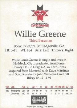 1994 Indianapolis Star & News Indianapolis Indians #NNO Willie Greene Back