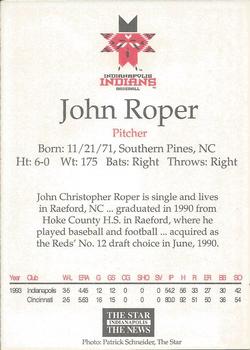 1994 Indianapolis Star & News Indianapolis Indians #NNO John Roper Back
